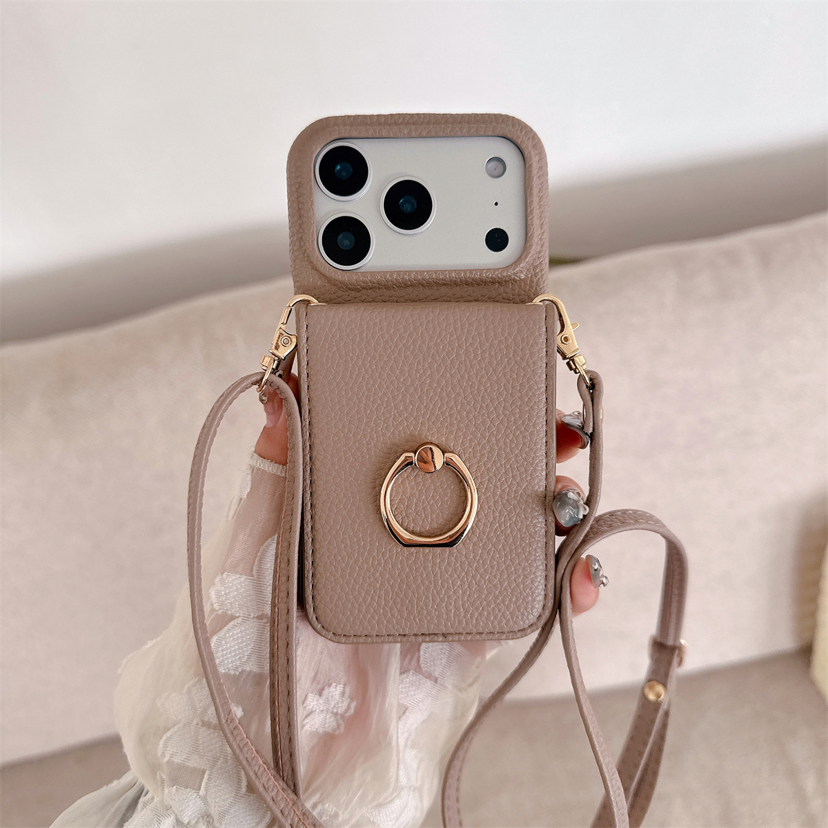 Lanière à bandoulière avec ann - Leather Wallet Card Holder Phone Cover avis et prix