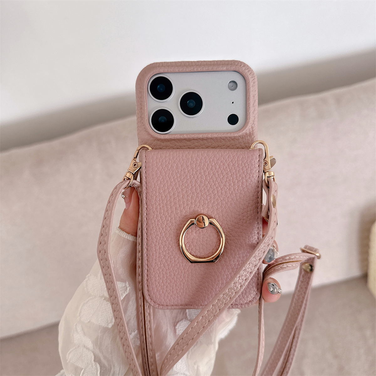 Lanière à bandoulière avec ann - Leather Wallet Card Holder Phone Cover avis et prix
